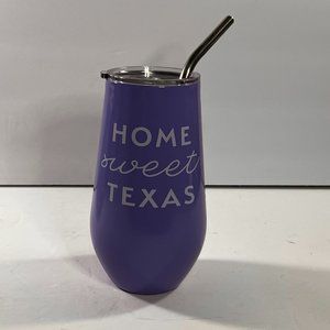 Home Sweet Texas Stemless Wine Tumbler 16 oz Metal Straw Bluebonnets State New